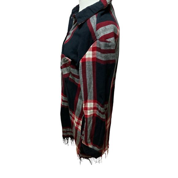 ZARA Basic Size Medium Fringe Plaid Shirt Dress Studded Pocket Long Sleeve - Picture 2 of 8